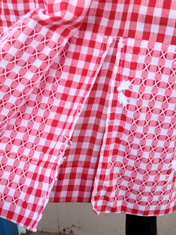 Vintage 1950s 50s Red White Dress Gingham Cotton … - image 10