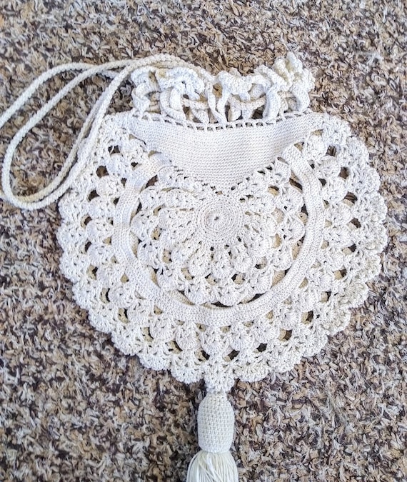 Vintage 1900s Off White  Victorian Crochet Drawst… - image 4