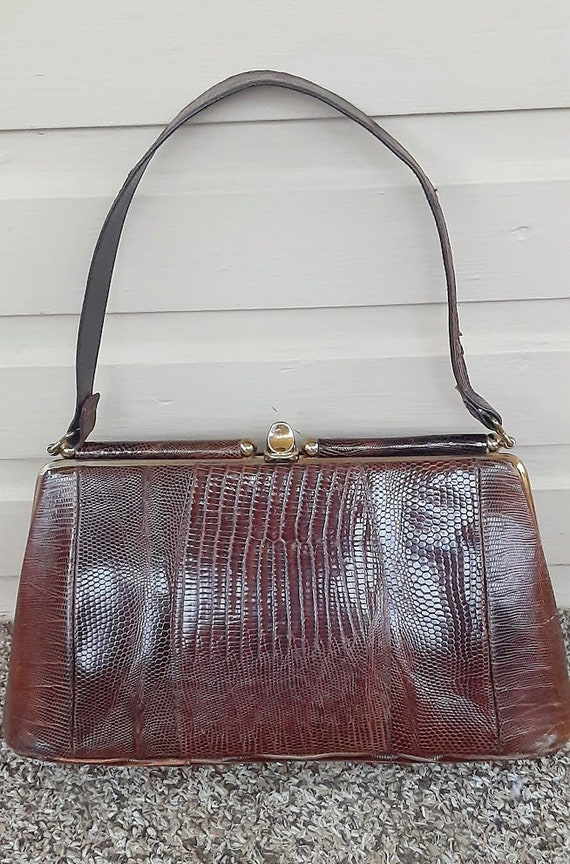 Vintage 1960s 60s Brown Lizard Skin Leather Reptile Handbag | Etsy