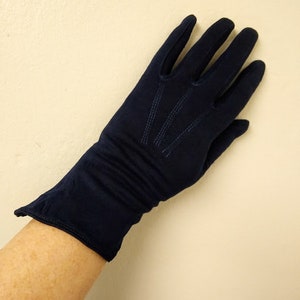 Vintage 1950s Dark Blue Wrist Evening Gloves Formal XS /Small Dyed Restored image 3