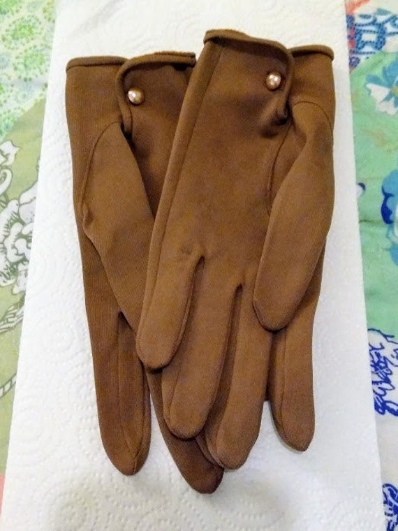 Vintage  Light Brown 1950s 50s Wrist Formal Nylon… - image 1