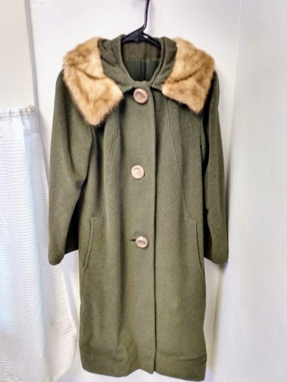 Vintage 1950s 1960s Coat Sage Gray Green Wool Ble… - image 1