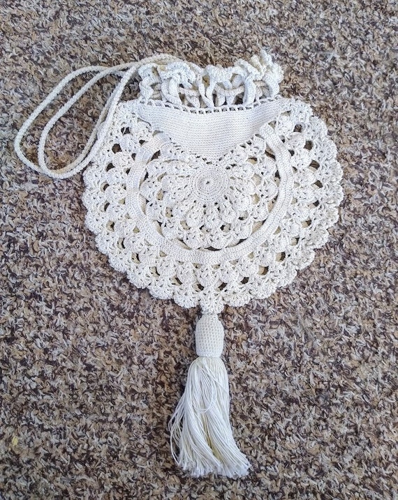 Vintage 1900s Off White  Victorian Crochet Drawst… - image 1