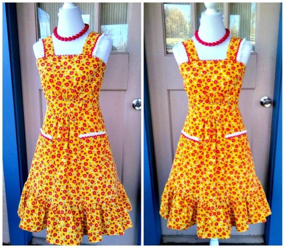 Vintage 1970s 70s Yellow Sundress Floral Print Dr… - image 6