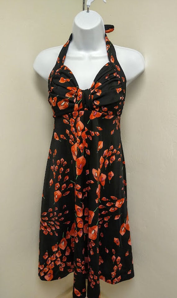 Vintage 1970s Halter Dress /Lily Print/ Polyester… - image 8