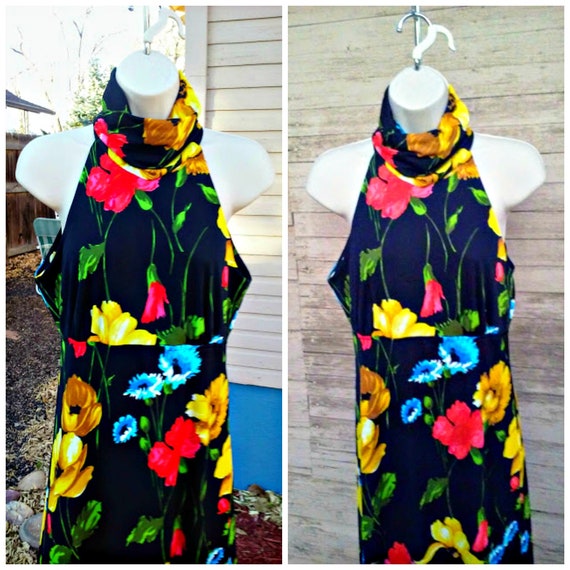 Vintage 1970s 70s  Maxi Halter Dress Polyester S … - image 1