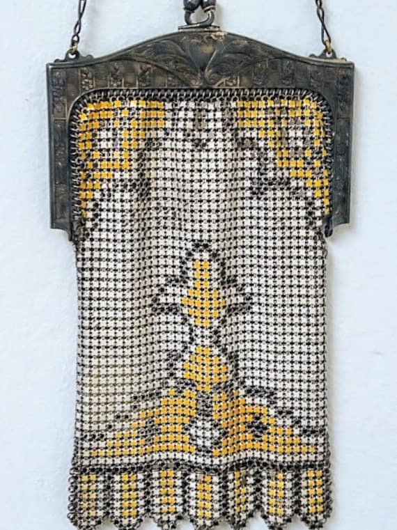 Antique 1900s Whiting and Davis Enameled Mesh Pur… - image 1