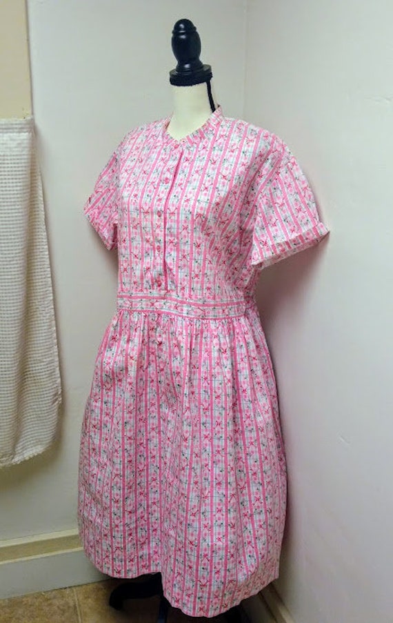 Vintage 1950s 50s Pink Novelty Print Cotton Shirt… - image 5