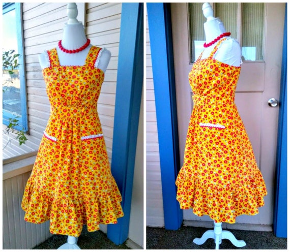 Vintage 1970s 70s Yellow Sundress Floral Print Dr… - image 5