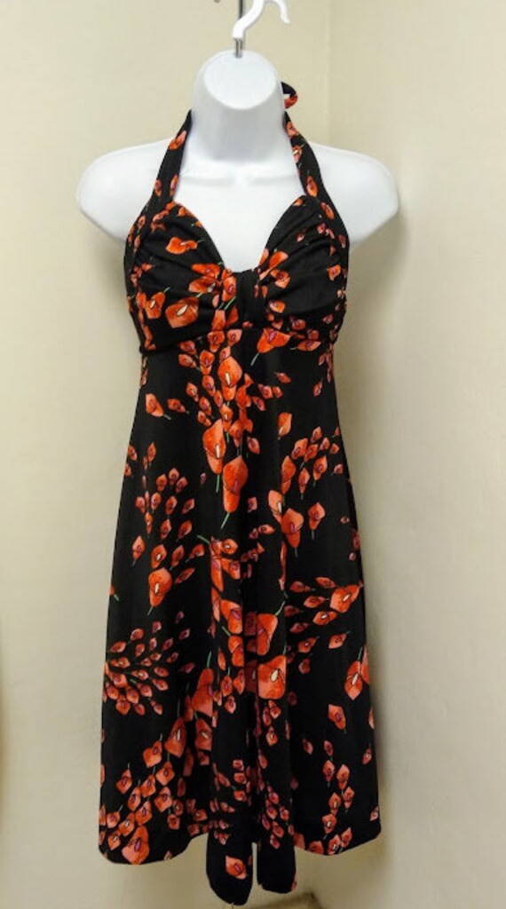 Vintage 1970s Halter Dress /Lily Print/ Polyester… - image 10