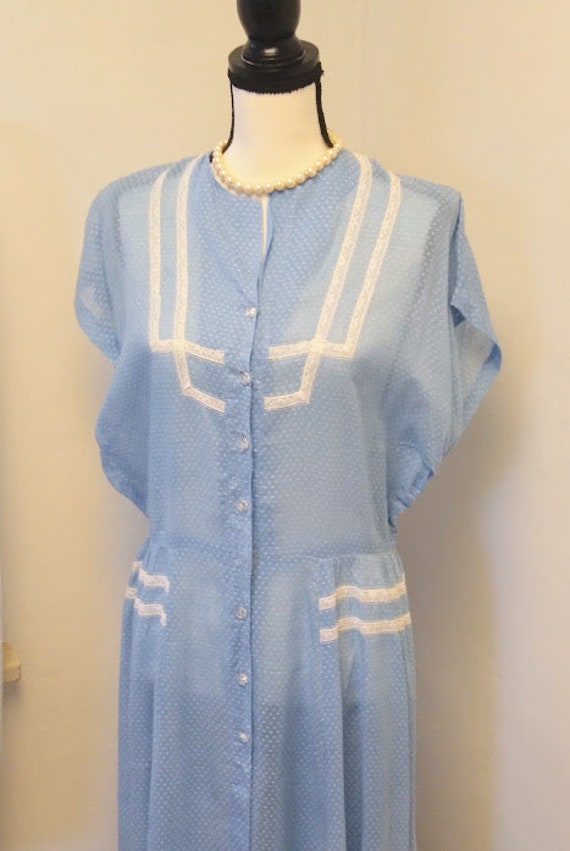 Vintage 1930s 1940s Blue Swiss Dot Sheer Dress Fr… - image 9