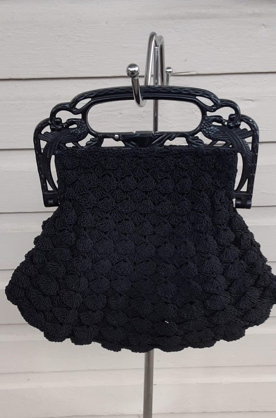 Vintage 1930s 30s Black Crochet Celluloid Frame Pe