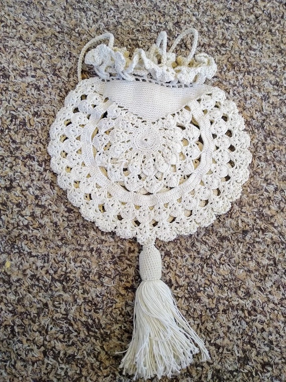 Vintage 1900s Off White  Victorian Crochet Drawst… - image 9