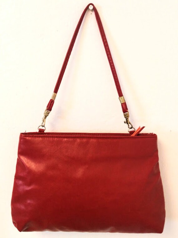 Vintage 1970s 70s Red Leather Shoulder Bag Handba… - image 5