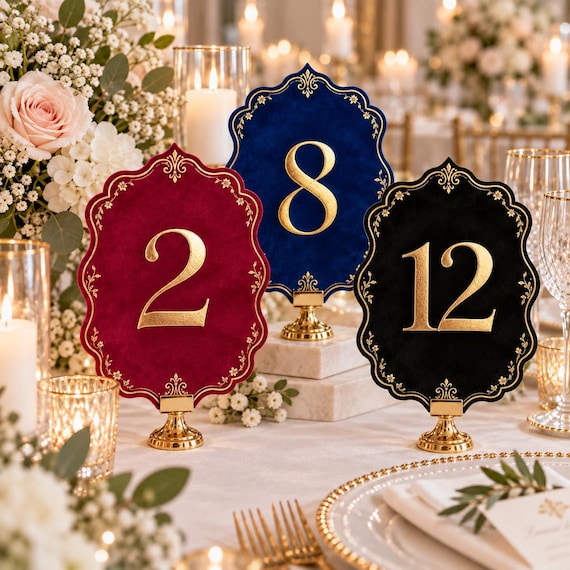 Vintage Wedding Table Numbers | Antique Die Cut Print | Velvet Table Numbers for Events, Wedding