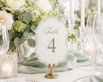 Sage Green Color Table Numbers | Antique Die Cut Print | Table Numbers for Events, Wedding