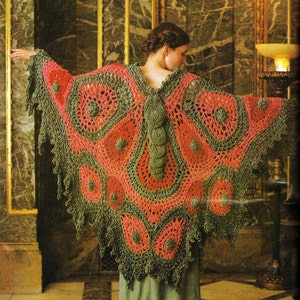 VG003 - Vintage 70s Crochet Butterfly Shawl Bohemian Eco Fashion Wrap PDF pattern