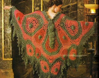 VG003 - Vintage 70s Crochet Butterfly Shawl Bohemian Eco Fashion Wrap PDF pattern