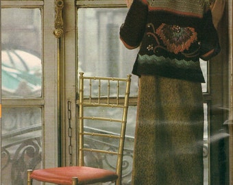 VG006 - Crochet Chrysanthemum Jacket PDF pattern with crewel embroidery in beautiful antique-mellow colors.