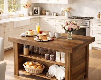 Kitchen Island Rustic Bar Table with Storage Shelf