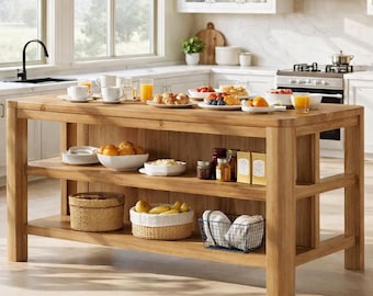 Isola da cucina in stile rustico con tavolo contenitore in legno