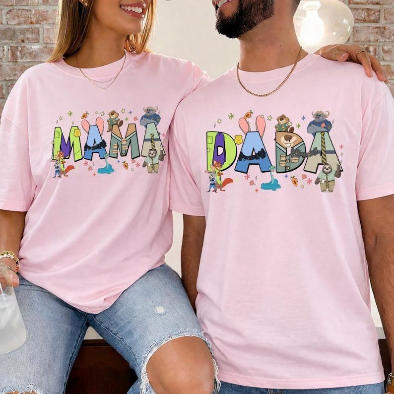 Zootopia Mama Dada Matching Family T-Shirt, Judy Hopps Nick Wilde Graphic Tee image 1