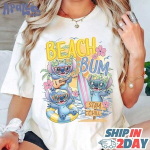 Camiseta Comfort Color Stitch Beach Summer, linda camiseta Stitch, camiseta mágica de verano, vacaciones familiares, camiseta en modo vacaciones, camiseta del reino mágico imagen 1