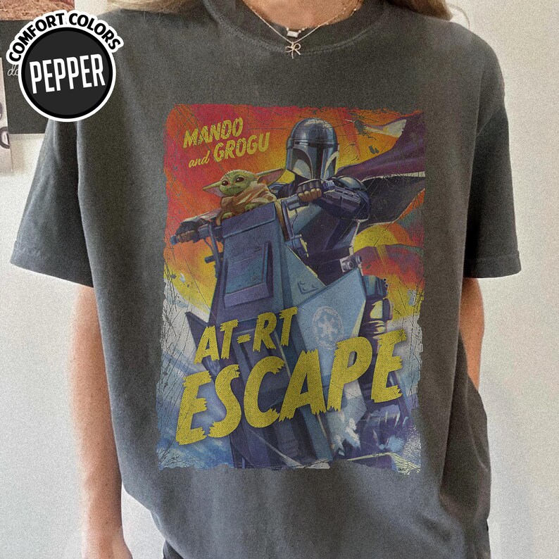 Vintage Star Wars The Mandalorian And Grogu Poster T-Shirt, Grogu Bounty Hunter Shirt, 90s Style Star Wars Shirt, Star Wars Fans Gift Tee image 6