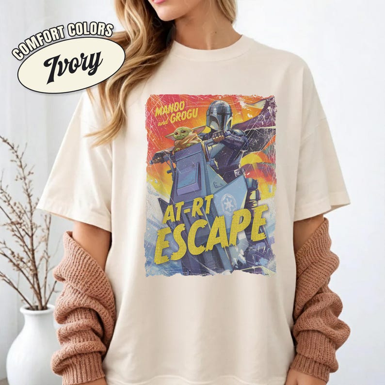 Vintage Star Wars The Mandalorian And Grogu Poster T-Shirt, Grogu Bounty Hunter Shirt, 90s Style Star Wars Shirt, Star Wars Fans Gift Tee image 5