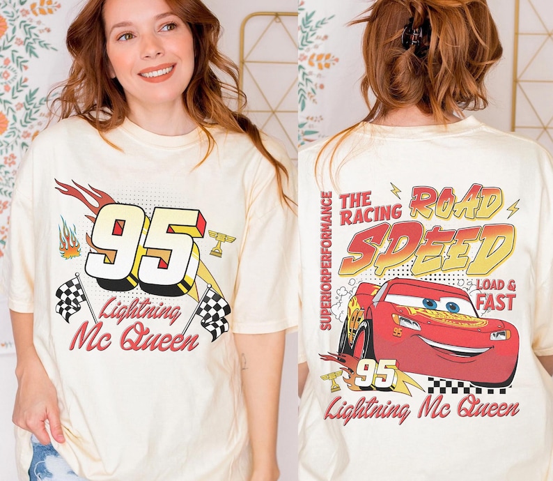 Vintage Lightning McQueen Comfort Colors Shirt, Disney Pixar Cars Shirt, Retro McQueen Graphic Tee, Disney Family Vacation Trip Shirt 2026 bild 1