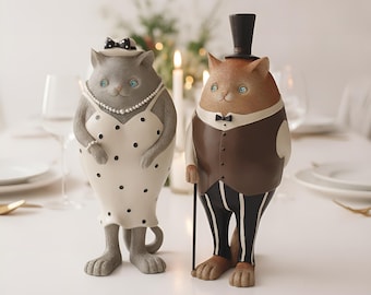 Cat Wedding Cake Topper, Bride and Groom Cat Figurine, Funny Animal Wedding Decor, Unique Cat Couple Statue, Gift for Cat Lovers Wedding