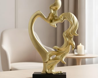 Abstract Couple Sculpture - Gold Romantic Figurine for Home Decor, Anniversary Wedding Gift