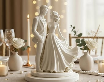 White Bride and Groom Figurine, Wedding Reception Table Decor & Desktop Keepsake