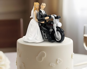 Wedding Motorcycle Cake Topper - Bride and Groom Biker Couple