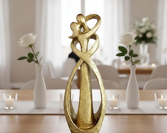 Gold Couple Sculpture - Abstract Romantic Figurine Wedding Gift Home Decor Statue