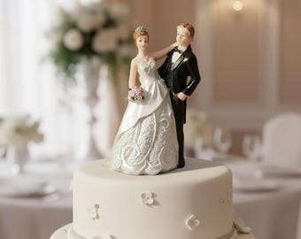 Elegant Bride and Groom Wedding Cake Topper – Romantic, Classic Reception Decor