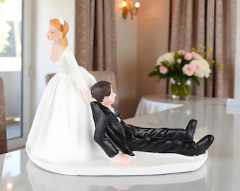 Playful Bride and Groom Cake Topper - Seated Wedding Cake Figurine Decor