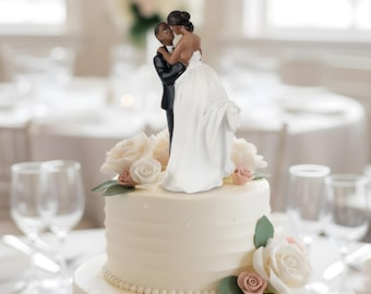 Romantic Wedding Cake Topper - Dark Skinned Groom Lifting Bride Figurine Decor