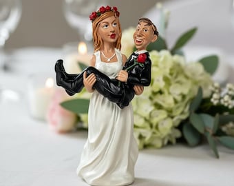 Humorous Bride & Groom Resin Figurine for Wedding Table Decor, Funny Wedding Reception Centerpiece