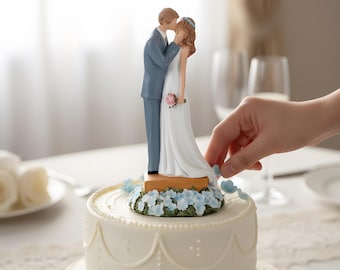 Wedding Couple Kiss Cake Topper - Elegant Bride and Groom Figurine