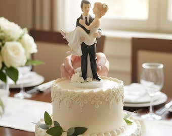 Bride and Groom Lift Pose Cake Topper - Elegant Wedding Figurine Decor