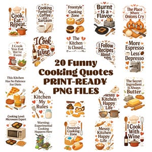 Roliga kökscitat / diskhanddukar PNG-set | Sarkastiska matlagningsdesigner (digital nedladdning) | bakningscitat