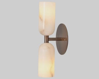 2 albasten blaker uit het midden van de eeuw marmer messing wandlamp