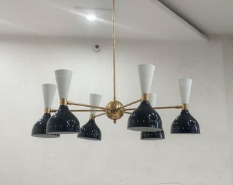 Mid Century 6 Arm 12 Lights Diabolo Brass Ceiling Chandelier Italian Lighting Fixture Modern Sputnik Stilnovo Vintage Handcrafted Decor
