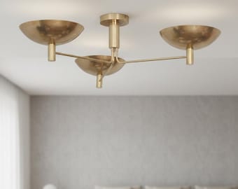 3 Light Domed Uplight Mid Century Modern Raw Brass Sputnik chandelier light Fixture
