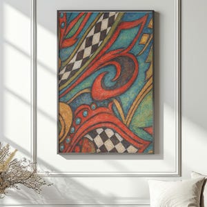 Printable Folk Art Poster for Living Rooms | Bright Geometric Pattern Wall Art | Digital Download