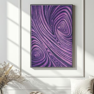 Arte murale astratta viola stampabile / Opera d'arte astratta moderna con motivo a onde strutturate / Download digitale