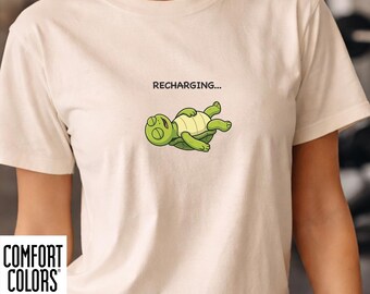 Recharging Turtle Shirt, Comfort Colors Introvert T-Shirt, Funny Lazy Turtle Tee, Gift for Introverts, Slow Life Graphic Shirt, Turtle Lover
