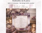 Wedding Menu Template Editable, Dusty Rose Floral Menu Card, Mauve Elegant Wedding Menu, Canva Wedding Template, Printable Reception Menu