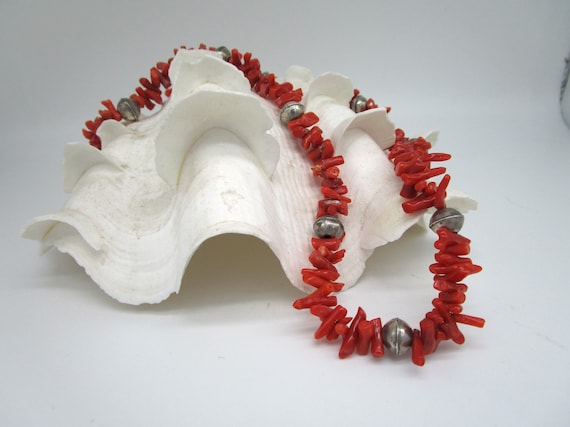 Vintage Red Coral and Silver Necklace - image 2